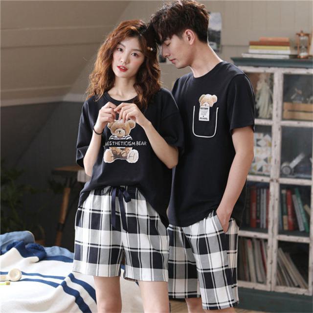 ペアパジャマ カップル ペア ルームウェア 夏 可愛いクマ ペアルック パジャマ 男女セット 綿 寝巻き 部屋着 お揃い 寝間着 ギフト 結婚記念日