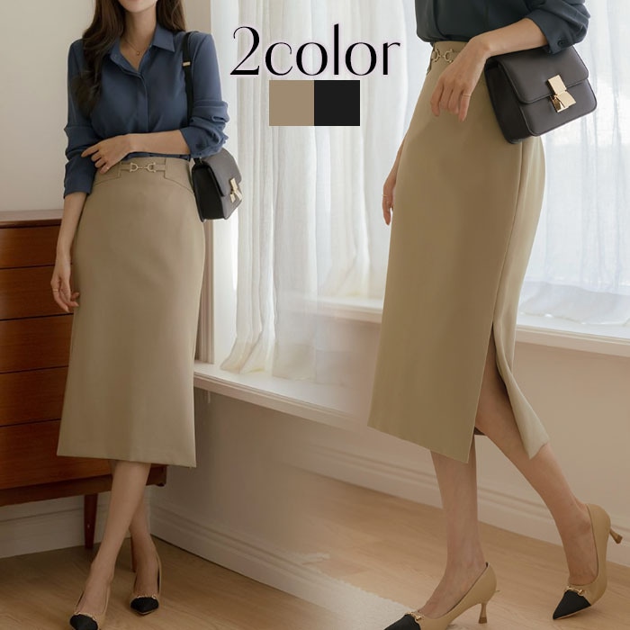 スカート 秋冬 ミモレ丈 オフィス きれいめ スリット入り タイト 6,300円