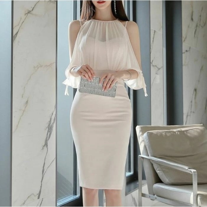 パーティードレス キャバ ドレス ワンピース 韓国 ピンクベージュ プチプラ 個性的 オープンショルダー セクシー タイト 大人可愛い 10代 20代 30代 40代 二次会 お呼ばれ デート 婚活