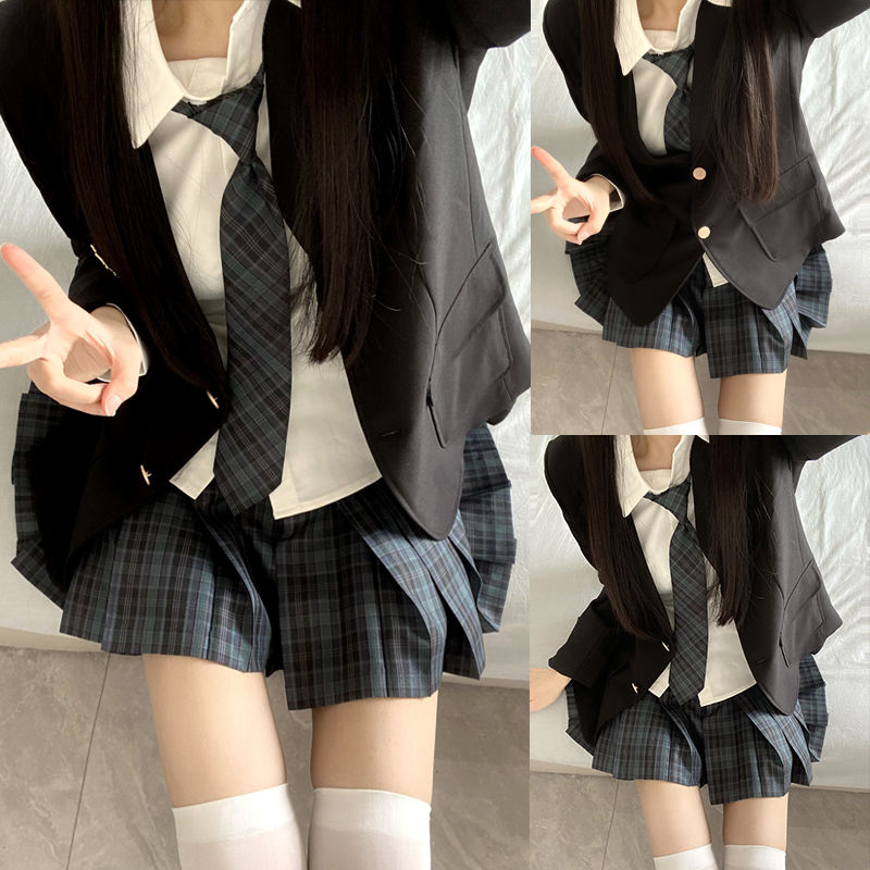 JK制服スーツフルセット ブレザーシャツグリッドスカート カレッジスタイル・スーツ 制服 制服スカート 制服 カーディガン 韓国制服