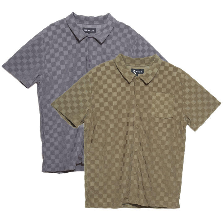 REASON 半袖シャツ メンズ 春夏用 全2色 大きいサイズ リーズン チェックシャツ おしゃれ かっこいい 派手 総柄 同色 カラー ブロックチェック柄 ビッグシルエット