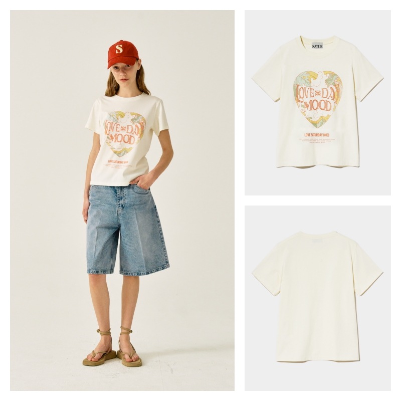 【SATUR】 (W) LOVE DAY MOOD OCEAN GRAPHIC T-SHIRT : TROPICAL CREAM