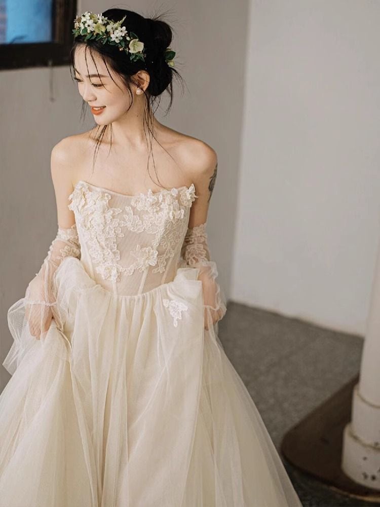 【2枚購入で 3oo円OFF！】レトロライトウェディングドレス2025花嫁の森を歓迎する外出服スーパーテアリングドレス