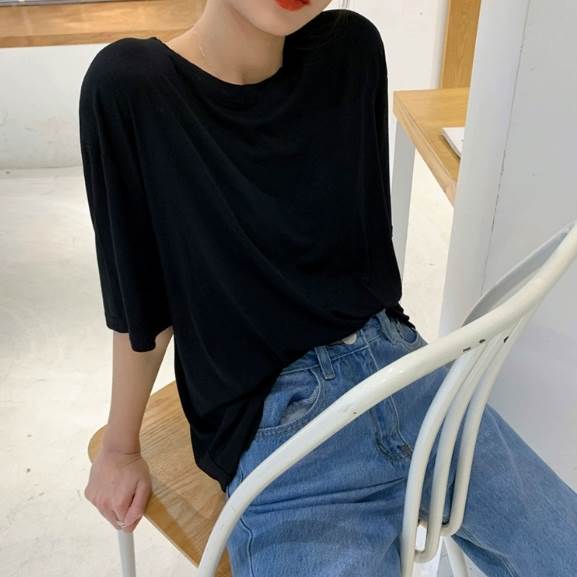 トップス カットソー Tシャツ プルオーバー 袖あり 半袖 襟なし ラウンドネック 裾イン 薄手 インナー かわいい 大人可愛い きれいめ シンプル カジュアル 大人 上品 おしゃれ かっこいい レト