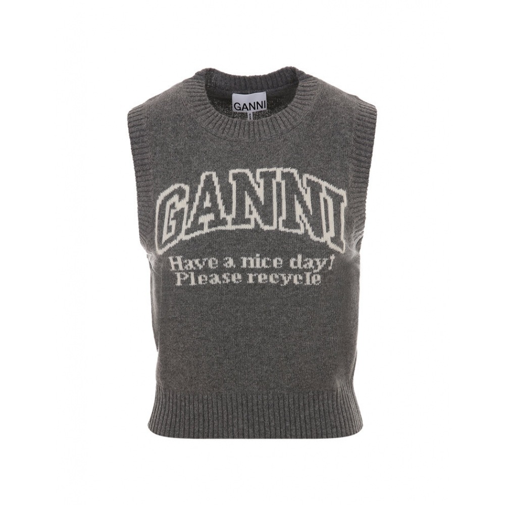 ガニ グラフィックロゴラムズウール フロストグレー ベスト K2308 523