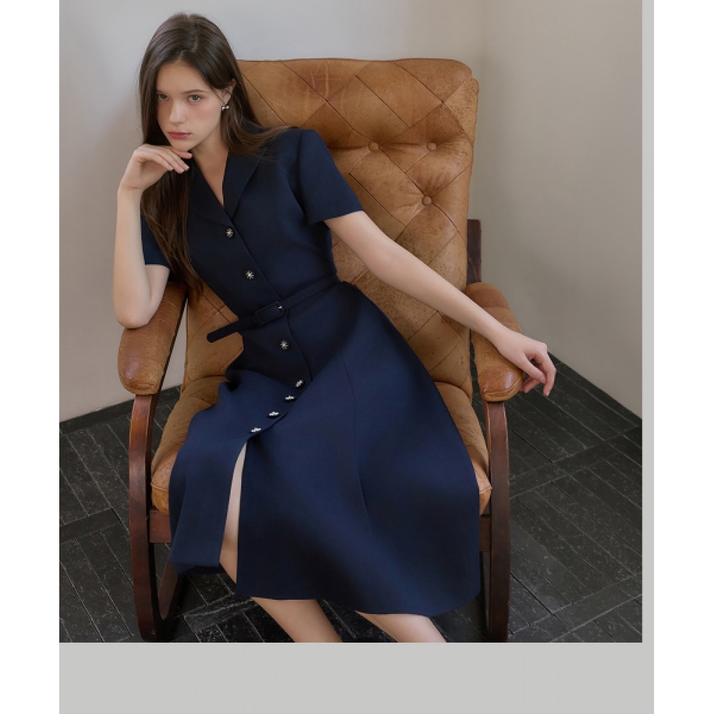 JULIY&CALLA 26HS ラブバイユージョーサマーツイードドレスネイビーゲストルックレモニールック