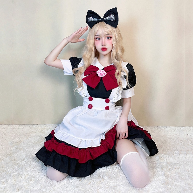 ハロウィンメイド衣装ゴシックスタイルダークレッドカレッジスタイルロリータロリータコスプレドレスcos