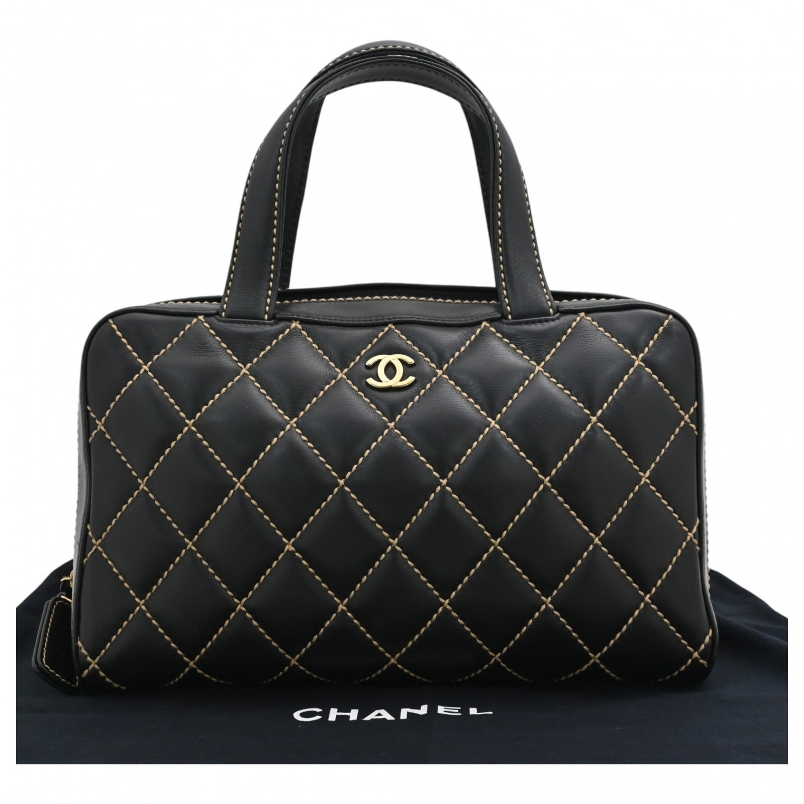 【中古】シャネル ココマーク ロゴ ワイルドステッチ ハンドバッグ ゴールド金具 Aランク ch89159nd