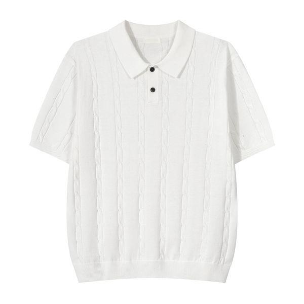 メンズプレミアムケーブルカラーネック半袖ニットTシャツ GN KNH Q013 アイボリー_P422781112