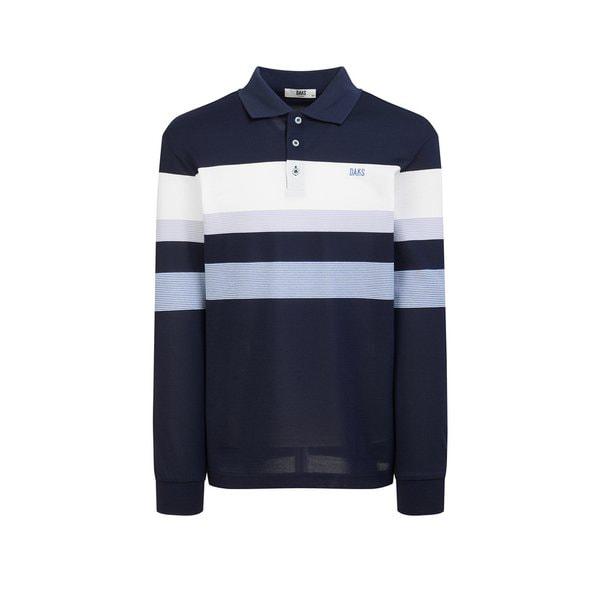 [25SS] [定番商品] ネイビーストライプ配色 綿混紡 長袖カラーTシャツ WMTS5AC21N3