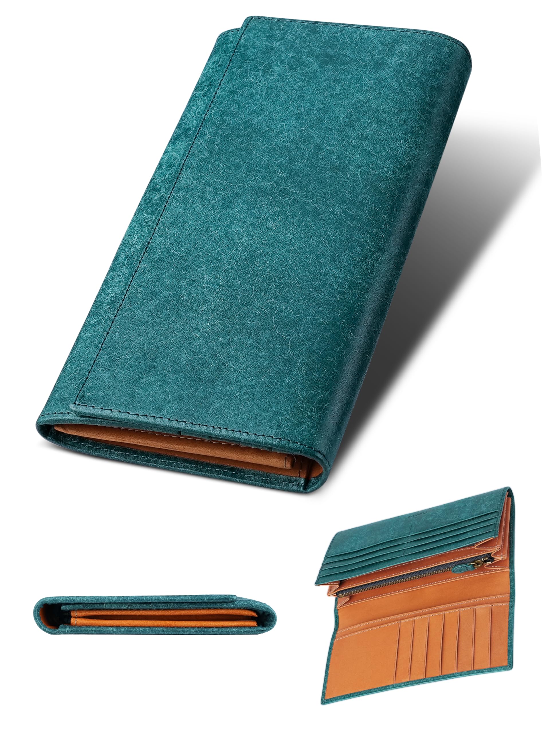 [ファブリツィオ] 財布 メンズ レディース 長財布 2つ折り マチ付き 小銭入れ 薄い 大容量 カード21枚 使いやすい イタリアン レザー 一流の革職人が作る 本革 YKKファスナー (ペトローリ