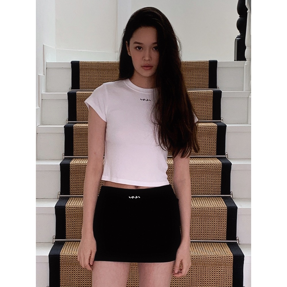 INJIACTIVE リブ編みロゴベビー T シャツホワイト