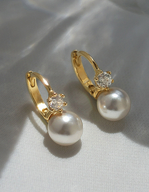 14k post ビアンコ パール ワンタッチ リングピアス