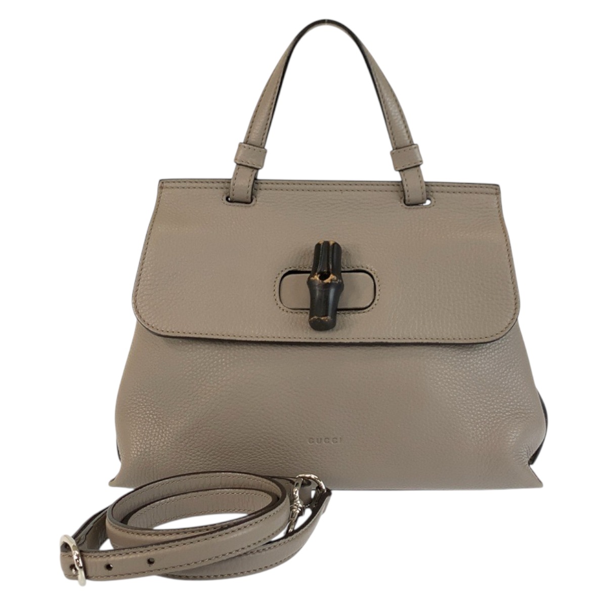 美品 バンブー デイリー グレー シルバー金具 レザー 370831 ハンドバッグ ショルダーバッグ 2way レディース 600614