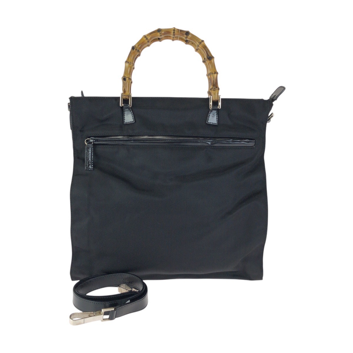 美品 バンブー ブラック 黒 シルバー金具 ナイロン/レザー 001 1095 1878 トートバッグ ハンドバッグ レディース 601698