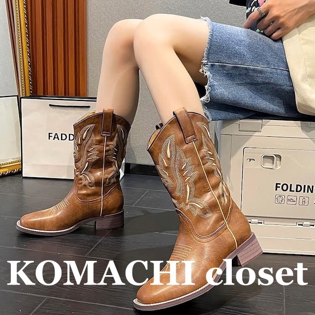 レザー調ショートブーツ ウエスタンブーツ ミドルヒールブーツ ショートブーツ 高見えショートブーツ レザー調 茶 ブラウン コーヒー 黒 ブラック 韓国 オルチャン レディース 高見えブーツ