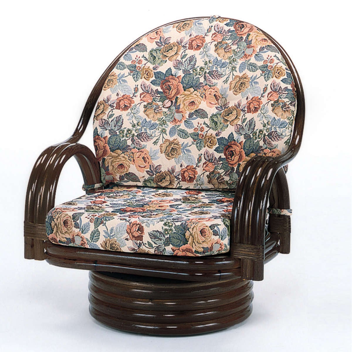 籐 回転座椅子 ラタンチェア 座面高26cm 回転式 背もたれ付き 肘付き 肘掛 イス 座いす アジアン 籐家具 花柄 和モダン ラタン リラックスチェア パーソナルチェア 籐回転椅子 18,041円