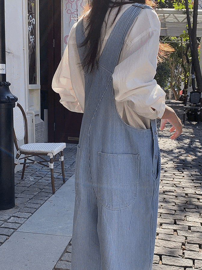ブルー ストライプ コットン オーバーロール パンツ 6,292円