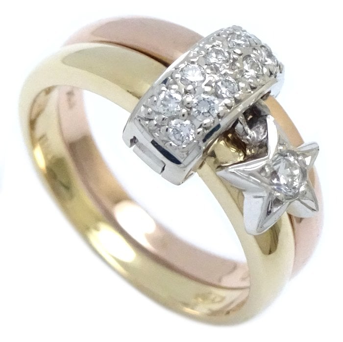 スター リング 指輪 ダイヤモンド0.16ct 12号 星モチーフ K18スリーカラーゴールド/291877【中古】