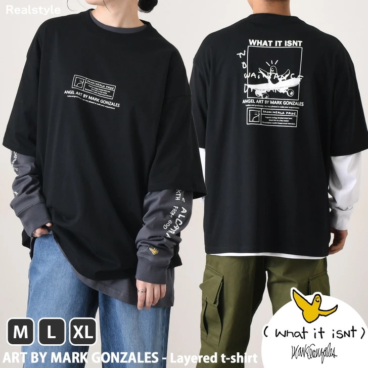 マークゴンザレス ART BY MARK GONZALES レイヤード プリントＴシャツ 2H7-64312 メンズ トップス 長袖 半袖 レディース Tシャツ ロンT おしゃれ ブラン