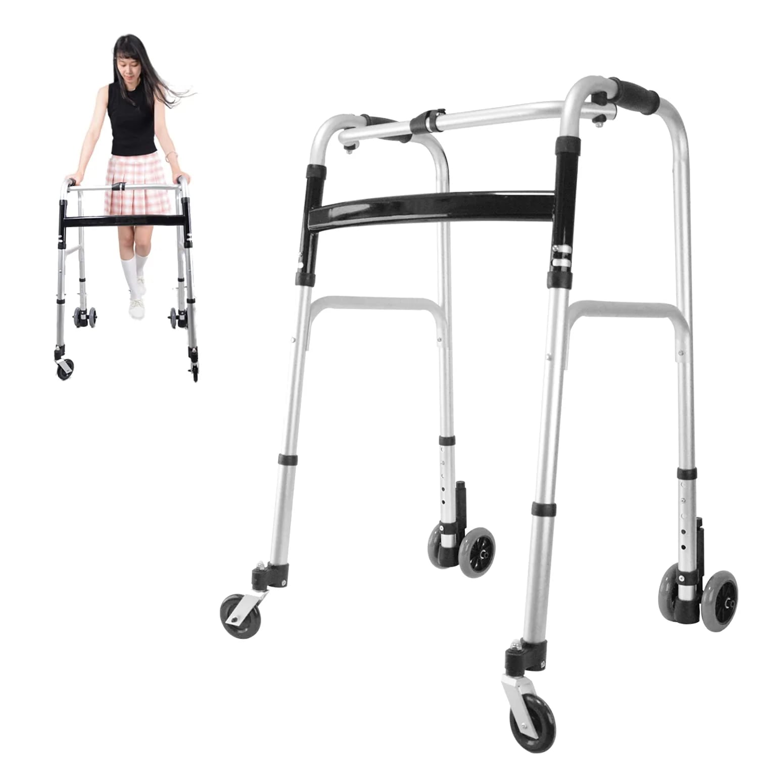 歩行補助具 折りたたみ式 歩行具 大人軽量 歩行車 高齢者用 高さ5段調節 軽量アルミ製 前後キャスター付き介護用品 大人の歩行器 室内 室外