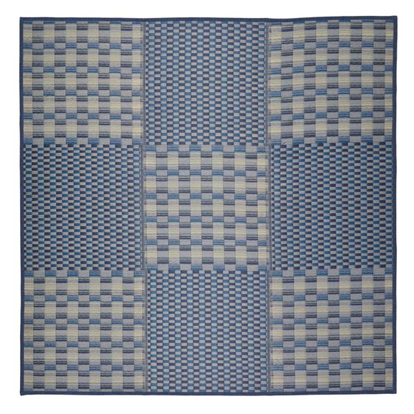 い草 ラグマット 絨毯 約240×240cm ブルー 抗カビ い草コンパクトパフラグ 裏貼り 撥水 キハチ リビング ダイニング
