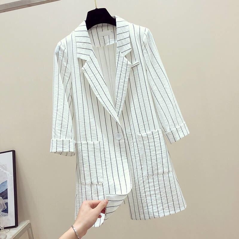 本物◆ 云麗隠繁櫂皐ル 2019 Spring Summer New Vero Loose British 半額品 Long Small Striped Section Jacket Thin C Suit