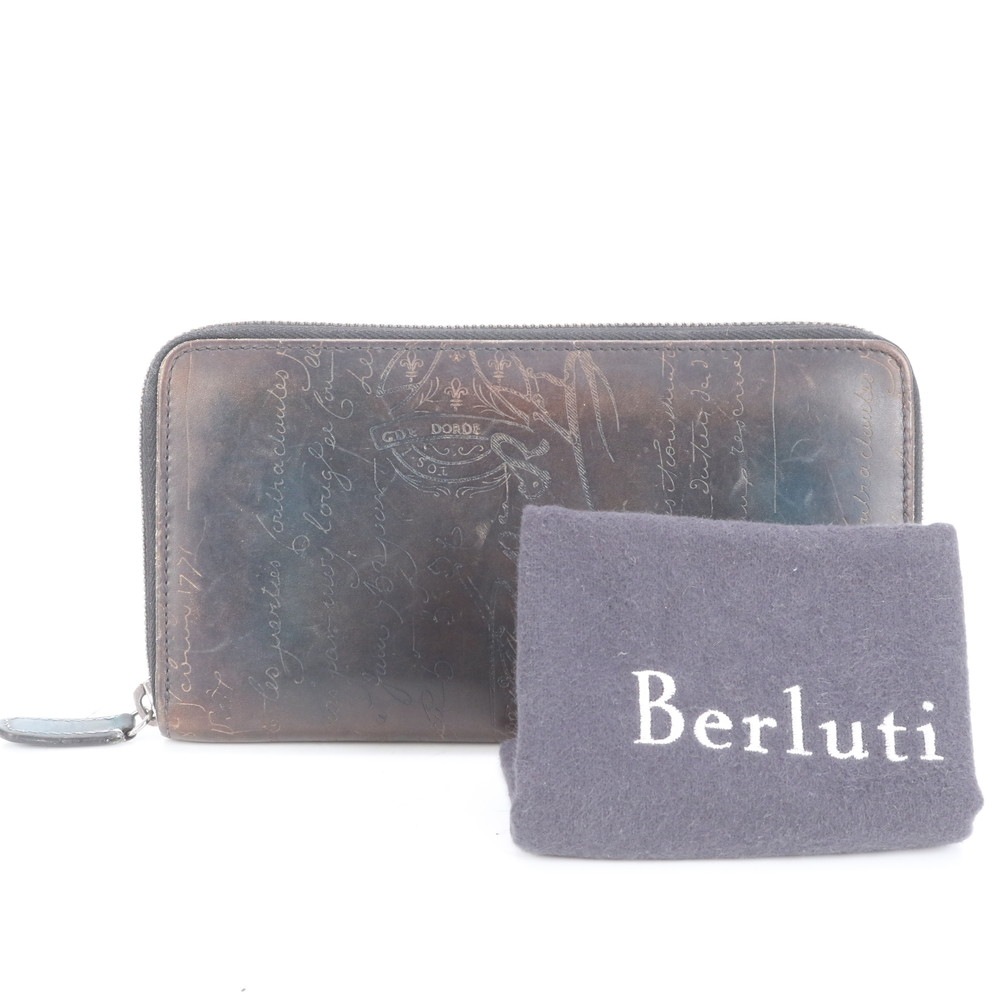 カリグラフィ イタウバ スクリット レザー 長財布 長財布 二つ折り ウォレット ラウンドファスナー メンズ EEE CP31-4 中古