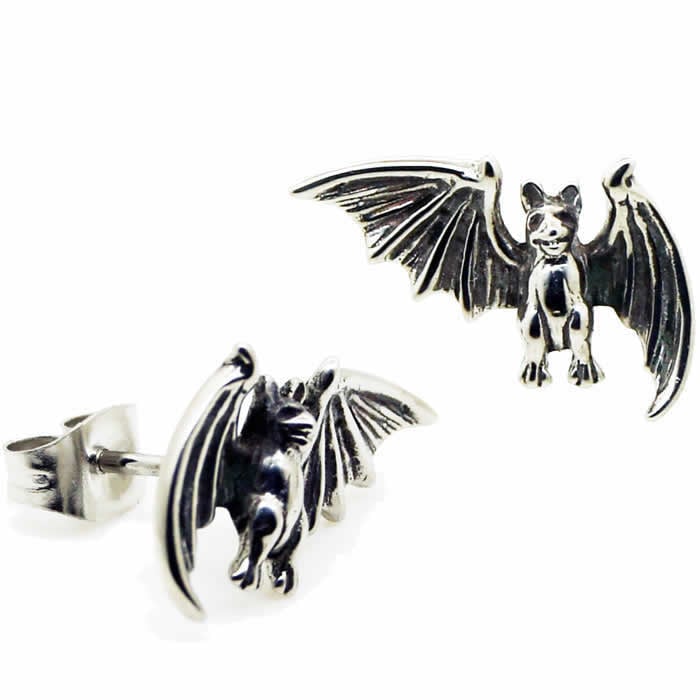 オオコウモリステンレスピアス 1ペア販売 両耳 キャッチ スタッドピアス 蝙蝠 大きい ハロウィン 吸血鬼 バンパイア 耳 軟骨 18G 18ゲージ 男性 女性 プレゼント sst-s-01057xx