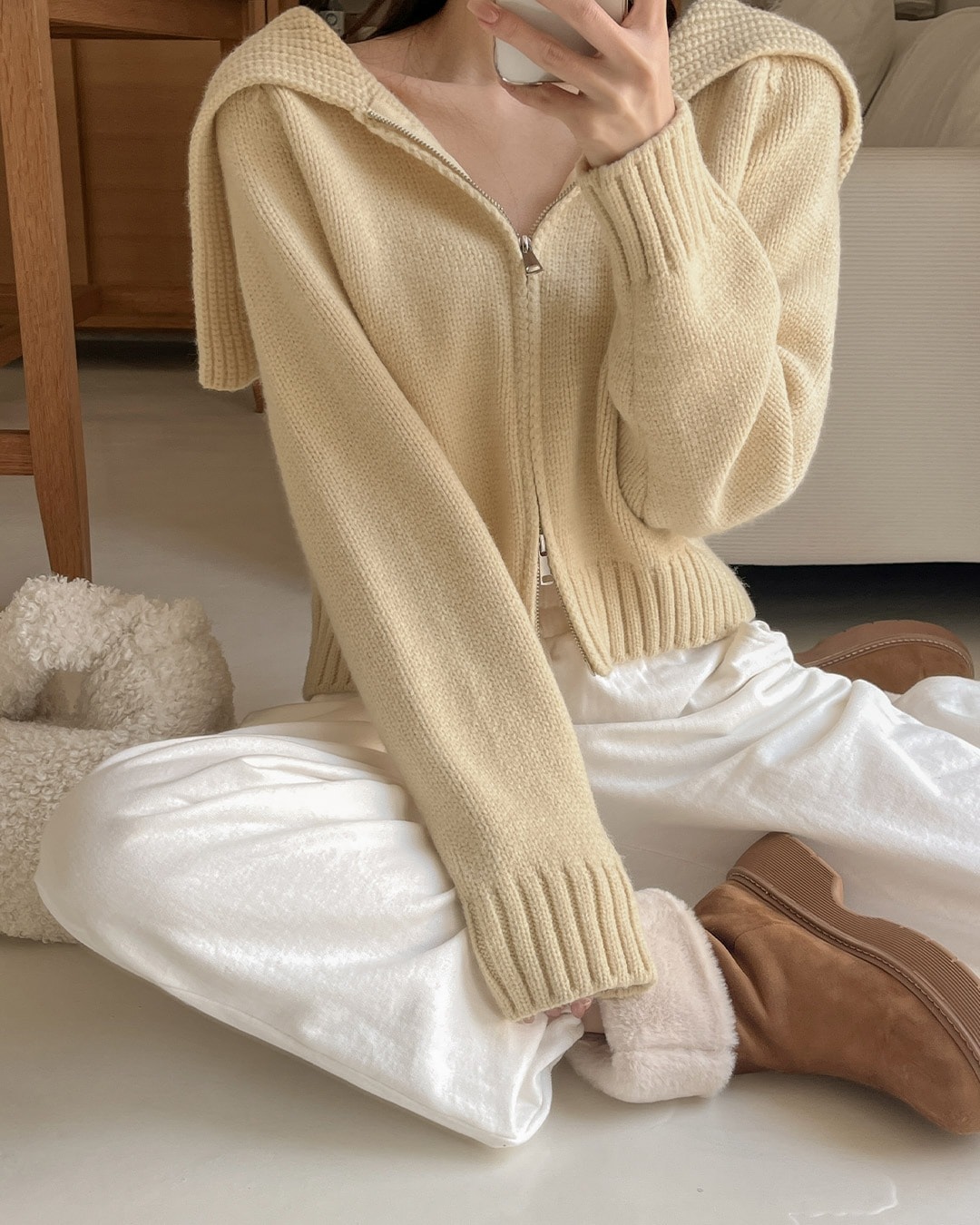 セーラーカラージップアップニット韓国ファッション レディース