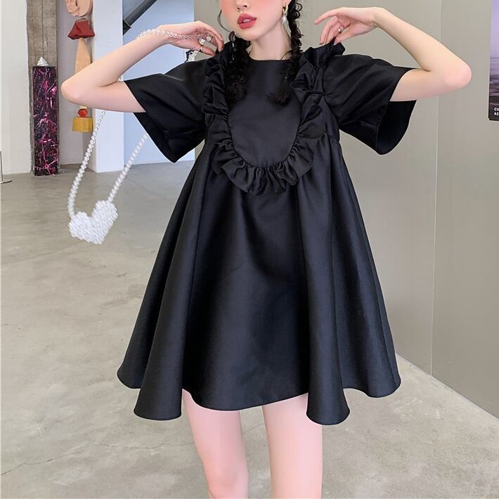 レディース ワンピース ミニ丈ワンピース ミニ丈 レトロ 膝上 袖あり 半袖 ラウンドネック