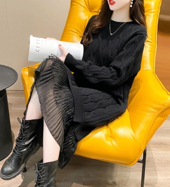 ワンピース デート モテアイテム ミモレ丈 長袖 レース フリル ケーブルニット 編み込み 可愛い きれいめ 上品 おしゃれ かっこいい 可愛い ラブリー キュート ガーリー クール モード系 5,117円