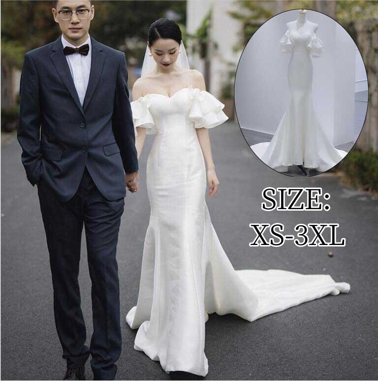 ウェディングドレス 結婚式 花嫁 マーメイドドレス ロングドレス オフショルダー マーメイドライン スレンダーライン パーティードレス トレーンドレス 大きいサイズ 小きいサイズ 白ドレス 花嫁ドレス
