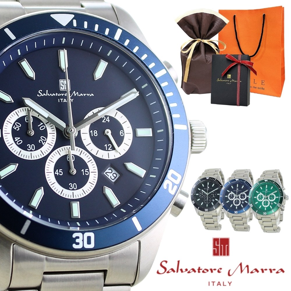 ラッピング済 ギフトセット 流通限定 サルバトーレマーラ メンズ 腕時計 手表 軽量 チタン 防水 クロノ メンズ腕時計 男性用 誕生日 プレゼント 男性 父 夫 彼氏 入社祝い 入学祝い 卒業祝い