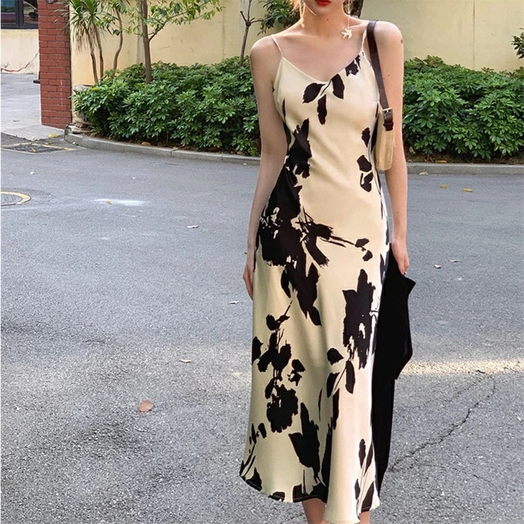 花柄 キャミソールワンピース レディース ワンピース 夏 ノースリーブ キャミワンピ ロング丈 ロングワンピース カジュアル キレイめ 大人 おしゃれ タイトワンピース ホワイト 白