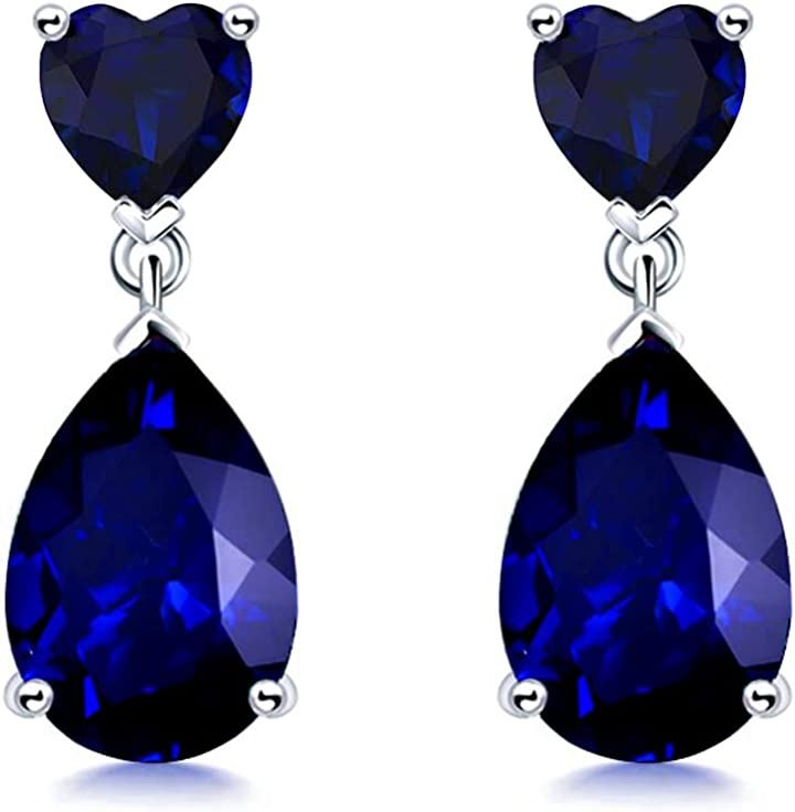 ハートティアドロップ型ピアス 925シルバー 誕生石 レディース 上品 ゆれる オフィス 女性(9月 誕生石 合成サファイア)