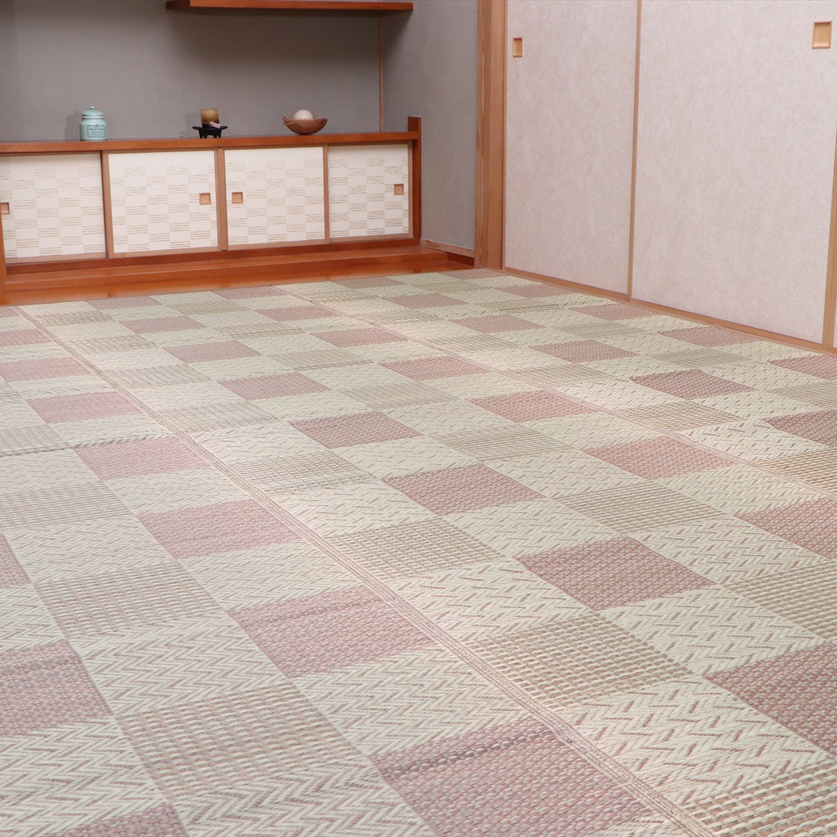 【I】【代引不可】イケヒコ 国産い草 花ござ 上敷き 草千里 ベージュ 約348×352cm(江戸間8畳)　カーペット ラグ 【北海道・沖縄・離島不可】