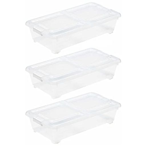 サンカ ベッド下の高さにぴったりおさまる収納ボックス スモークホワイト 3個セット 分割式のふたで取り出しやすい オープン時は2段階でロック可能 キャスター付き 積み重ね可能 (幅40×奥行75×高さ
