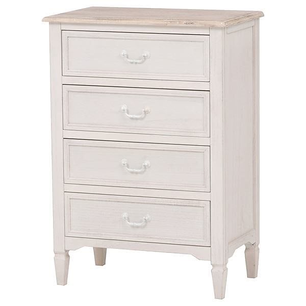 ローチェスト/リビングチェスト 4段 幅60cm 木製（桐材） 取っ手付き ブロカントシリーズ ホワイト（白） 完成品