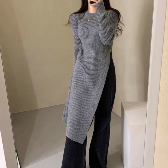 AW 新作 2color サイドスリット ロング ニットプルオーバー