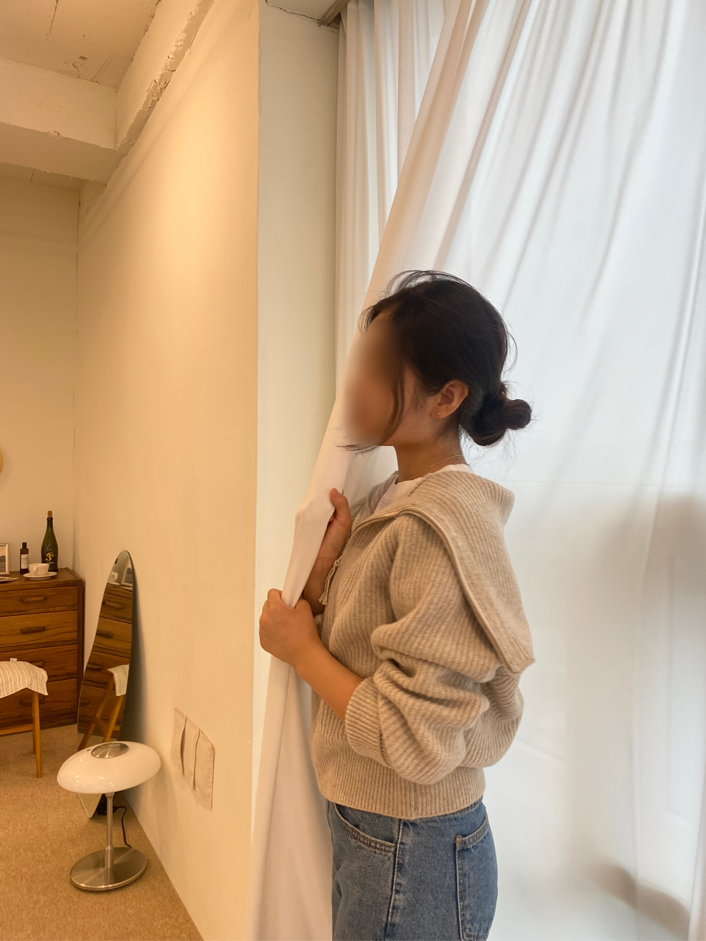 韓国のビック襟 ニット ジップアップ