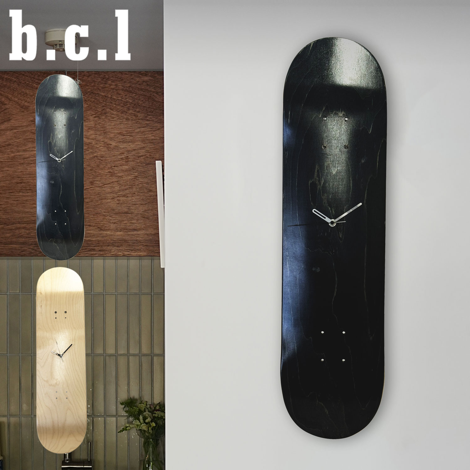 時計 壁掛け 掛け時計 アナログ 静音 木製 スケートボードクロック メープルウッド ブラック ベージュ 黒