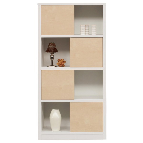 オープンシェルフ/収納棚 幅74cm/ツートン（ホワイト&ダークブラウン） 扉付き 日本製 完成品