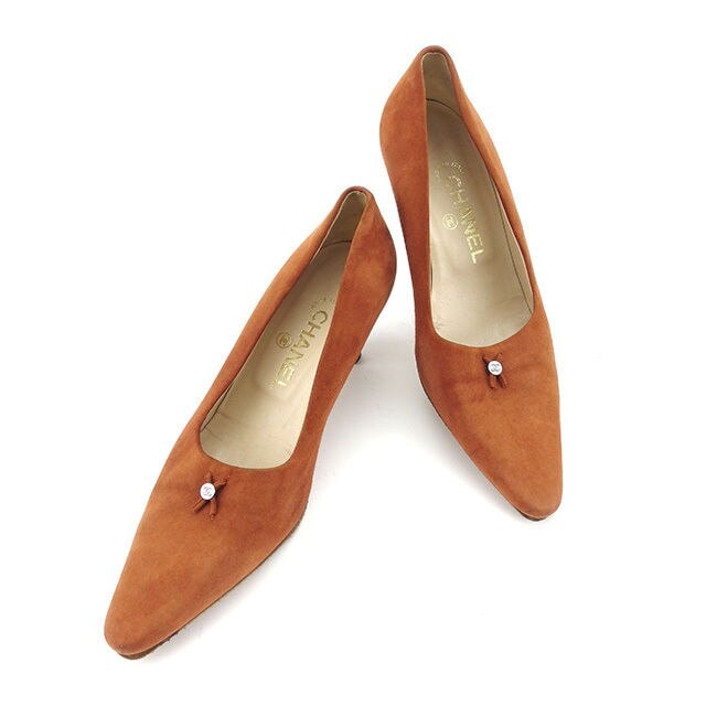 パンプス シューズ 靴 ココボタン 37ハーフ ブラウン シルバー 中古