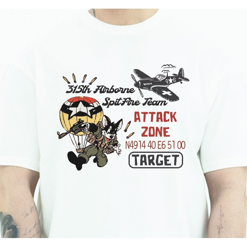 Airborne SpitFire TeamアイボリーセミオーバーフィットTシャツ