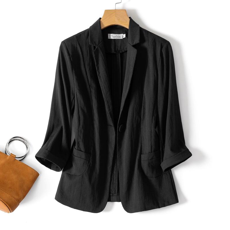秋服 レディース ファッション オシャレ カワイイ シンプル 大人カワイイ 大きいサイズ コットンリネン スーツ スタイル 秋 スリム 七分袖 ボタン カジュアル リネン ジャケット
