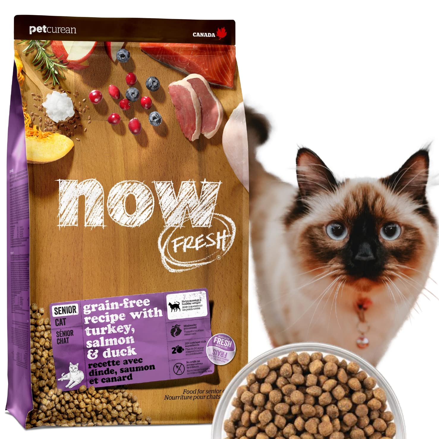 【猫ちゃんにやさしい新鮮素材】 ナウフレッシュ シニア 体重管理 丸粒 3.63kg キャットフード (ターキー＆サーモン＆ダック) グレインフリー ミールフリー NOW FRESH