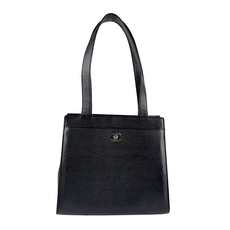 シャネル CHANEL ショルダーバッグ キャビアスキンレザー ブラック シルバー レディース z6540