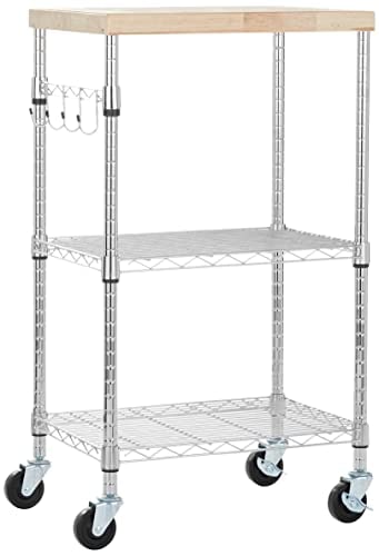 ABOベーシック キッチンワゴン レンジ台 食器棚 木/ステンレス鋼/クロム製 38.1 x 53.3 x 93.2cm 木材/クロム