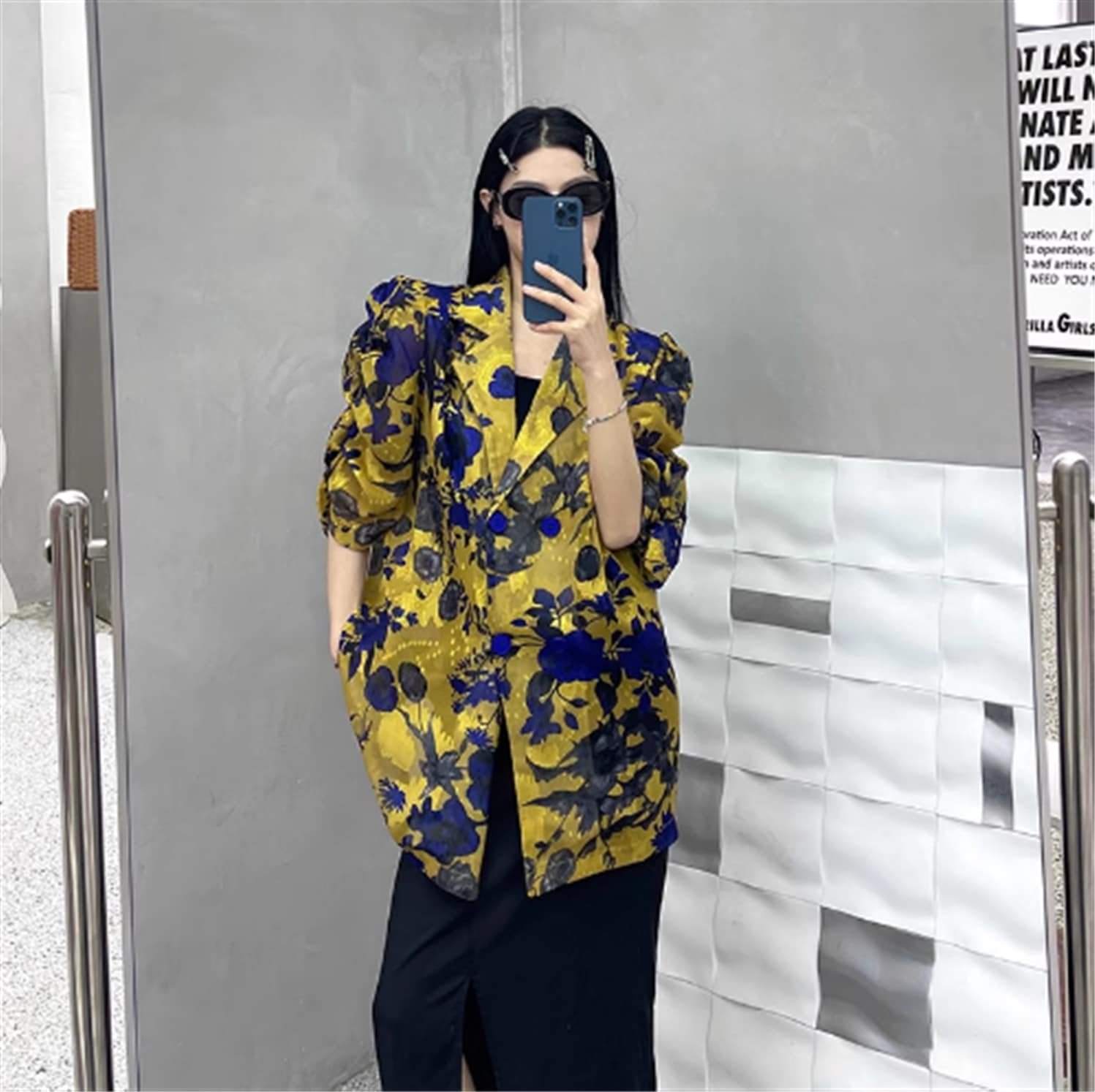 レディース トップス スーツ 半袖 Vネック ワイド ローズプリント レトロ カジュアル 上品 おしゃれ かっこいい マニッシュ 個性的 クール 主役級 存在感 春 夏 10代 20代 30代